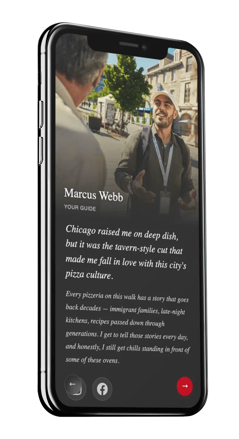 Tour guide profile screens showing bio and photo