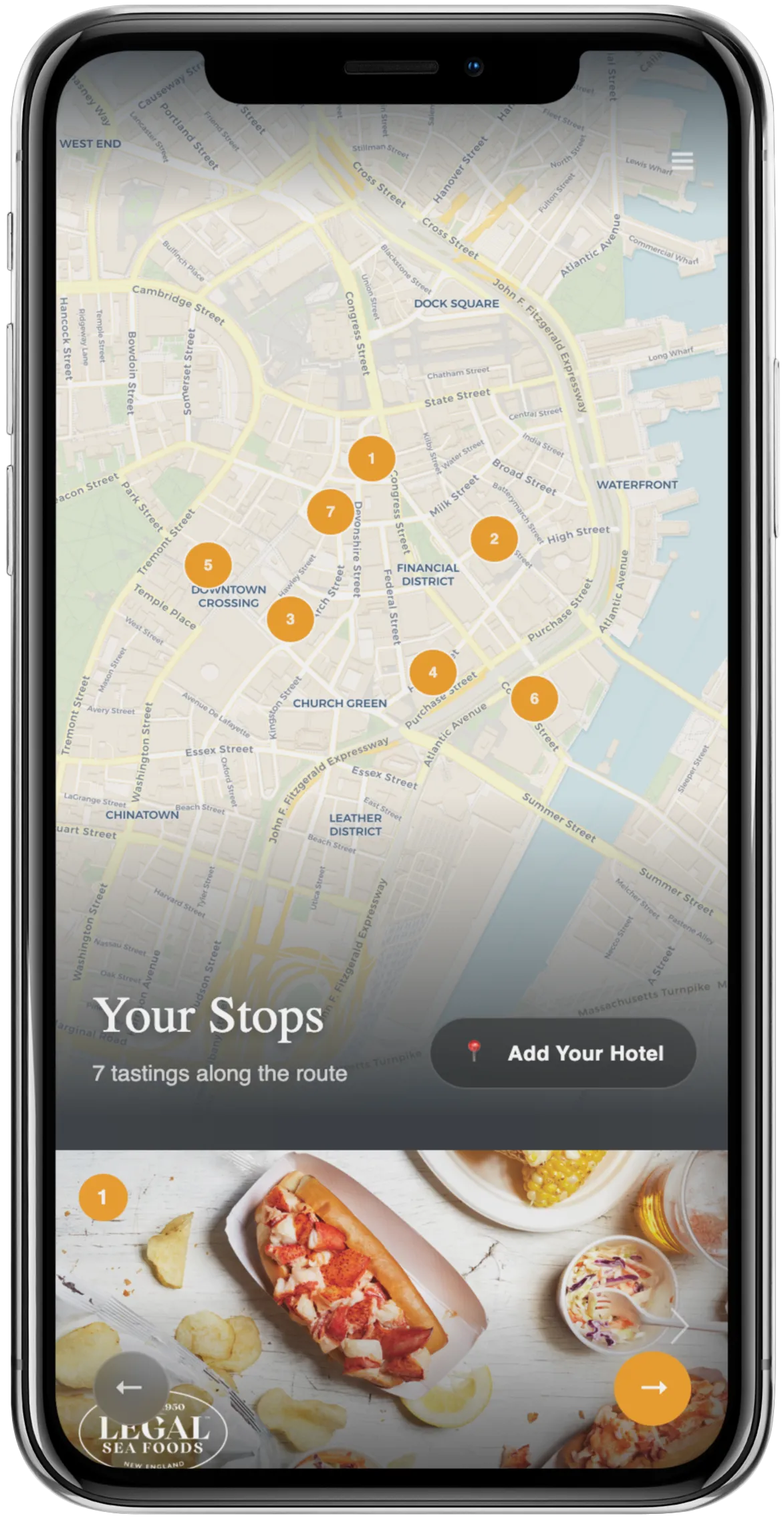 Interactive tour map with stop locations