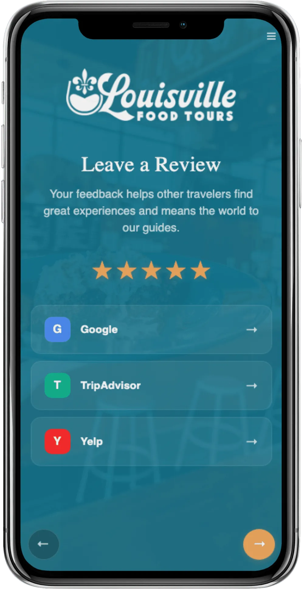 Guest review prompt screen with star rating
