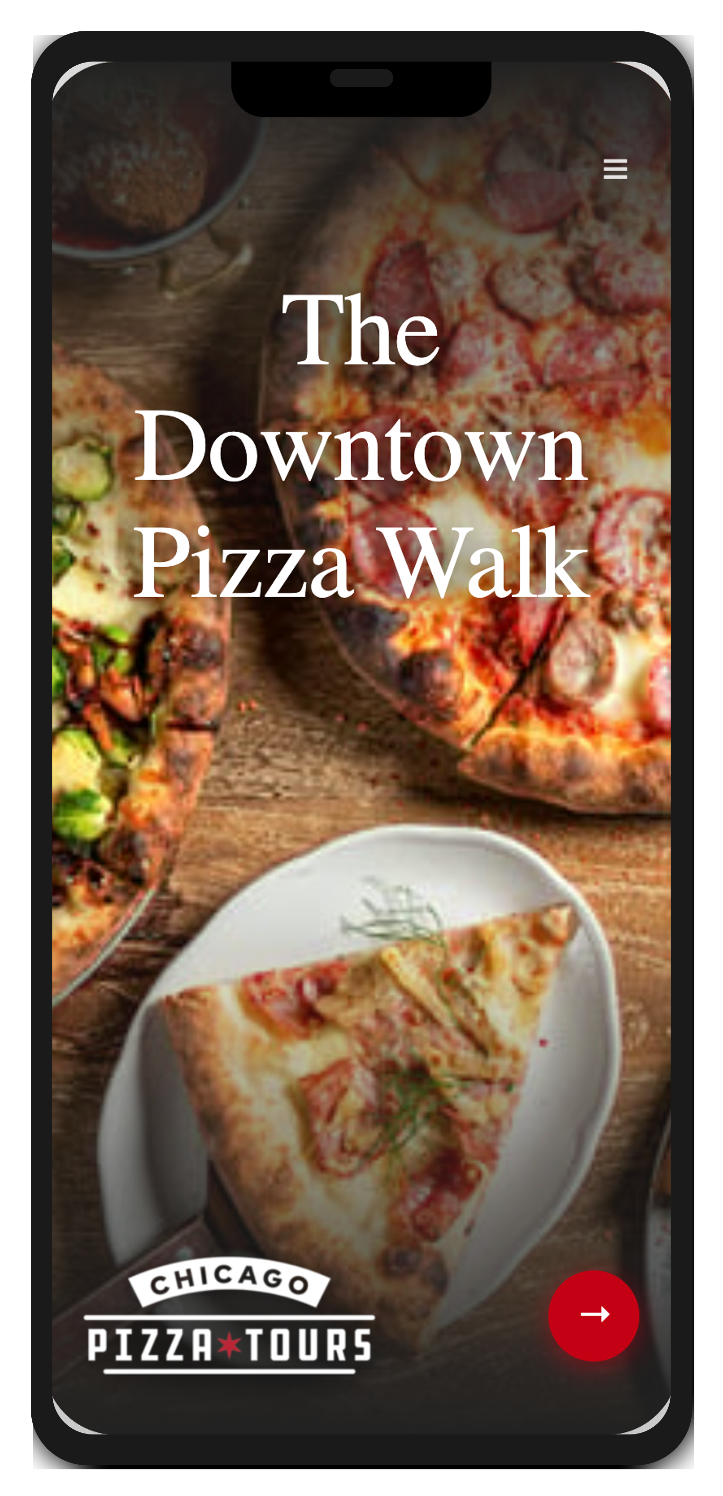 Chicago Pizza Tours digital guidebook on an iPhone