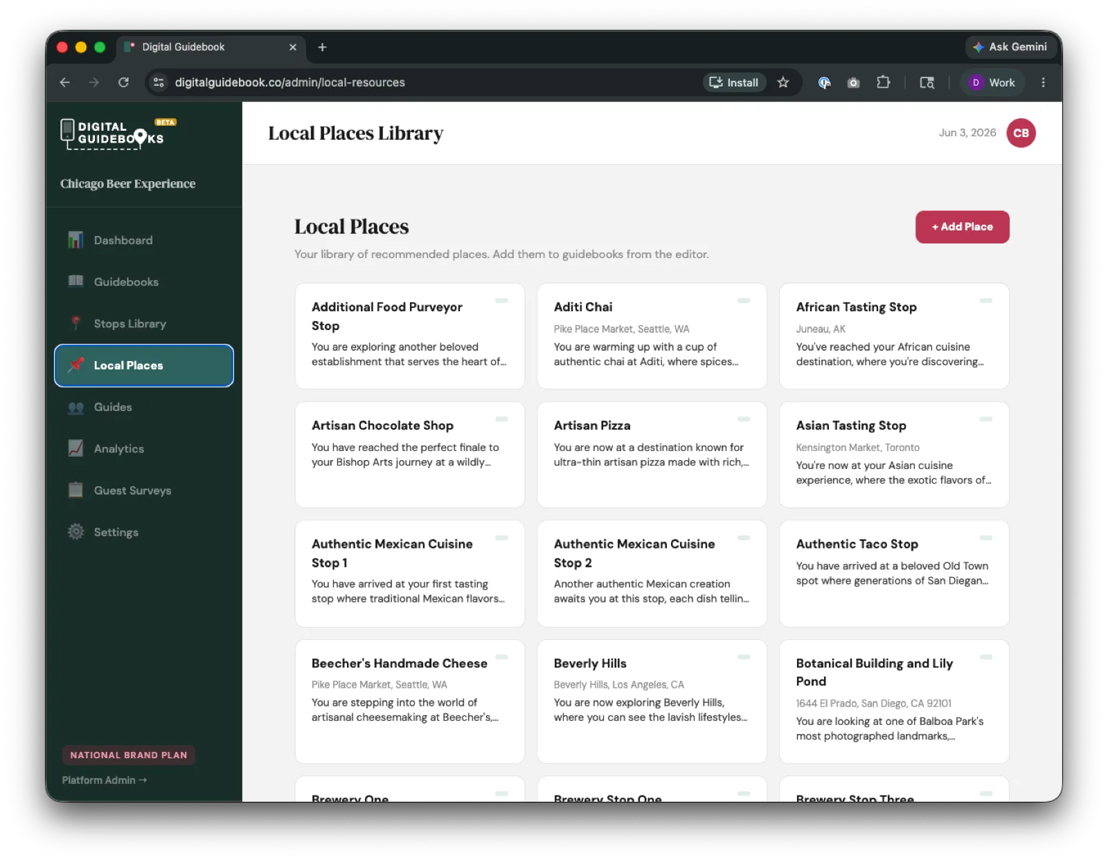The old Local Places Library, a separate text-only list of recommendations